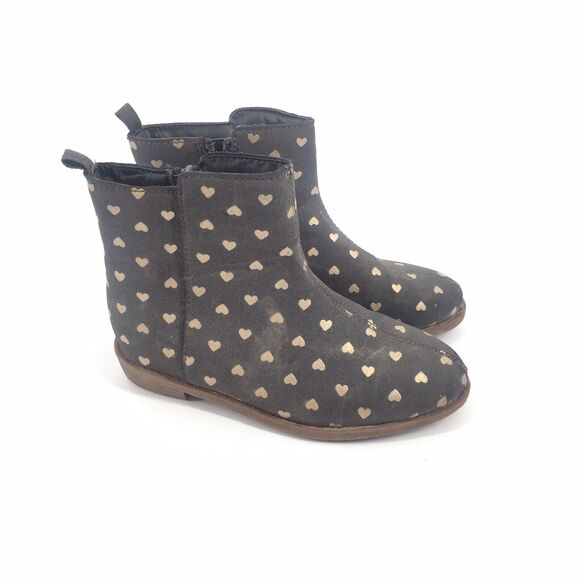 Carter's Heart Print Ankle Boots Size 12 Toddler Gray Gold Booties Kids Girls - Picture 1 of 9